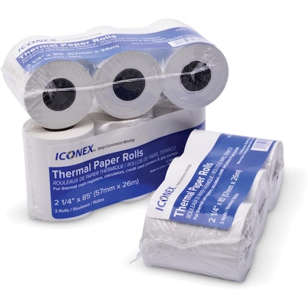 Iconex  2.25 In. X 85 Ft. Thermal Print Paper Receipt Roll; White - Pack Of 3